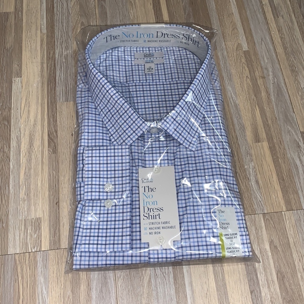 Croft & barrow no iron dress shirt, blue plaid - Picture 2 of 3
